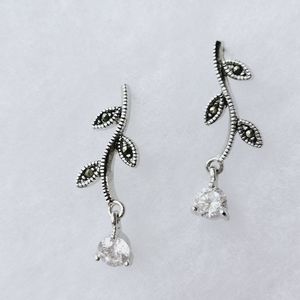 Silpada Sterling Silver Marcasite Floral CZ Drop Earrings P0973